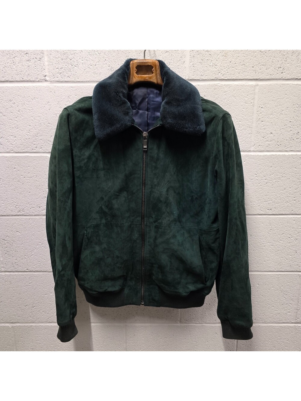 Zara Suede Bomber Aviator Jacket Men’s Emerald Green Size XL 44 22x28